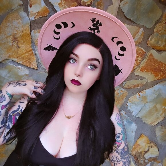 Pink vegan suede celestial hand painted wide brim hat main image 9